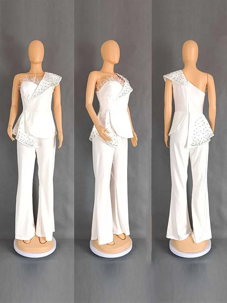 High Waist Strapless Jumpsuit Rivet Collar Lady Evening and Party Tube Top Jumpsuit for Women Elegant Sexy Birthday Jumpsuit
