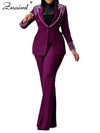Znaiml Elegant Formal Office Lady Two 2 Pieces Women Clothing Pearls Blazer Coat and Straight Pants Work Business Matching Sets