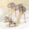 Summer Women Roman High Heels Rivets Studded Sandals Stiletto Gladiator Pumps Open Toe Luxury Shoes Hollow One-word Buckle 267-2