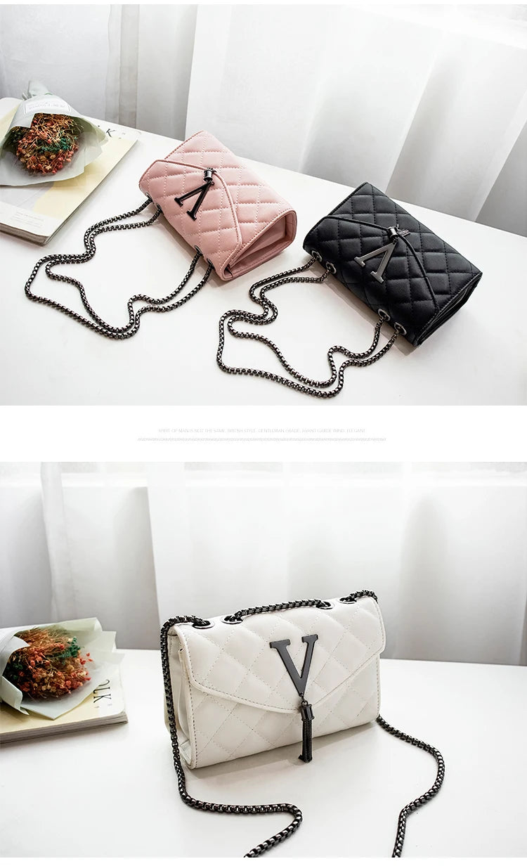 Black Luxury Handbags And Purse Women PU Leather Messenger Shoulder Bag Plaid Female Crossbody Bag Tassel Quilted  Brand
