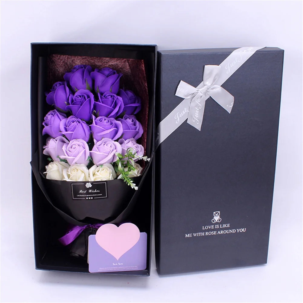 18Pcs/Box Soap Flower Bouquet Beautiful Flora Scented Bath Soap Flower in Gift Box for Anniversary Valentine's Day Mother Day