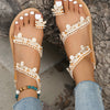 Sandals Women's Floral Pattern Hollow Out Toe Post Lace Flower Sandals Roman Style Open Toe Flat Shoes Women's Sandals