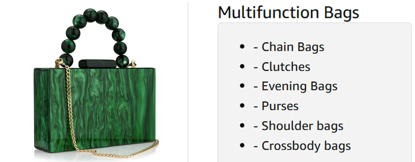 Luxury Crossbody Bag Pearl Marble Dark Green Acrylic PVC Evening Bags Women Purses And Handbags Wedding Party Beach Flap