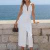 Bornladies Summer Sleeveless Single Breasted Dress Fashionable Ladies Slim Fit Collar Solid Color Long Dresses Women's Clothing