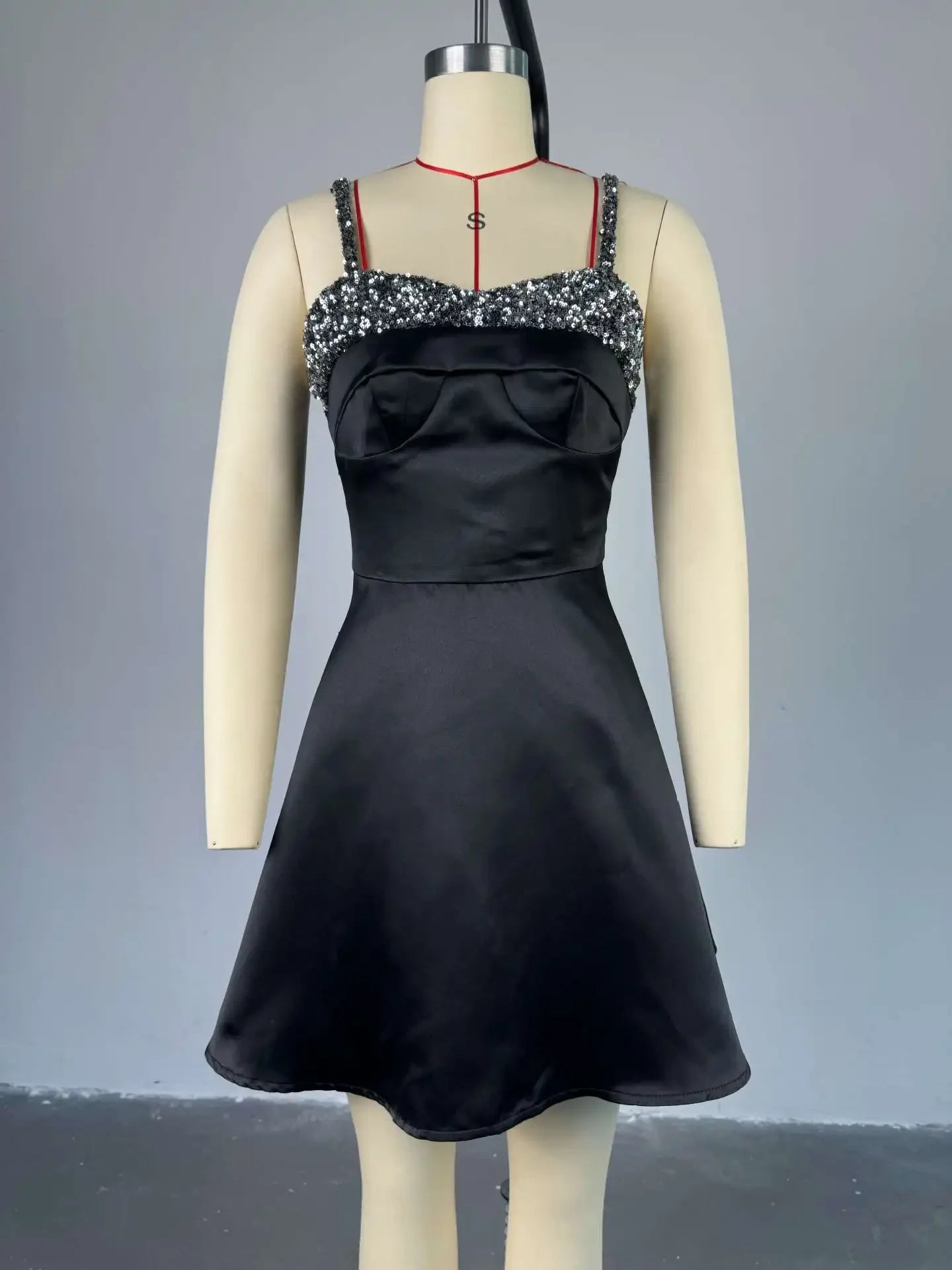 CPSYMYM  Sequins Patchwork Dress Women Shiny Shoulder Straps Sexy Backless Ruffles Hem Midnight Banquet Party Elegant Outfits
