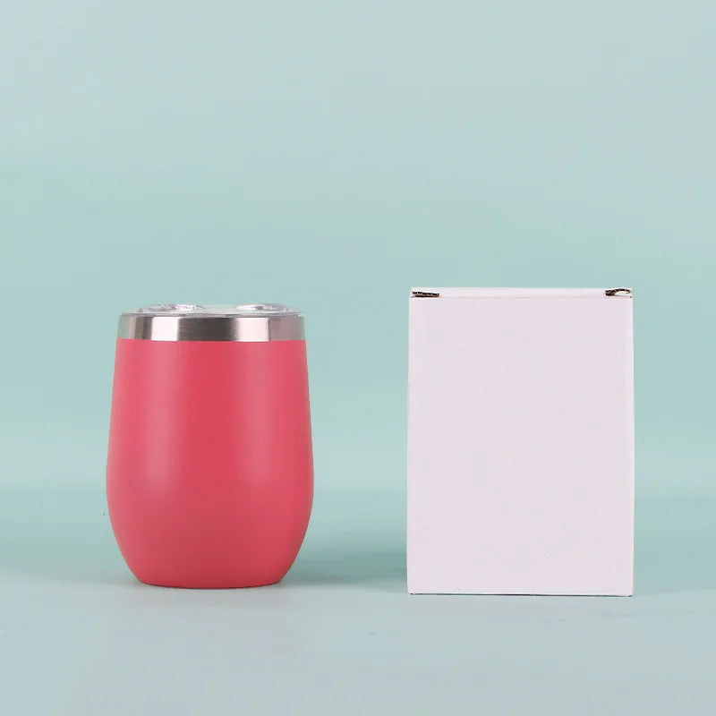 50pcs Custom 12oz double wall stainless steel wine tumbler insulated vacuum egg shape wine tumbler with sliding lids