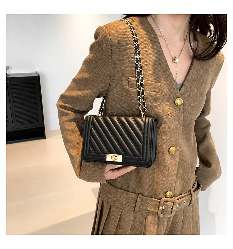 Fashionable Mini Quilted Embossed Chain Shoulder Bag Simple And Versatile Diagonal Crossbody Bag For Women Square Handbag