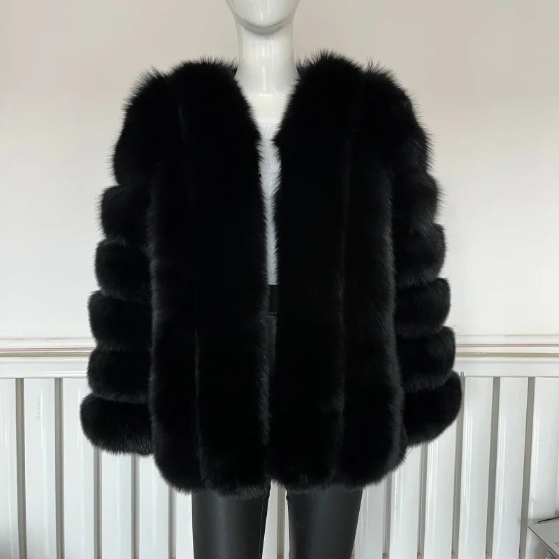 BEIZIRU Winter Woman Real Fox Fur Coat Warm Fashion Natural  New Luxury Stylelong sleeve fashion girls jacket