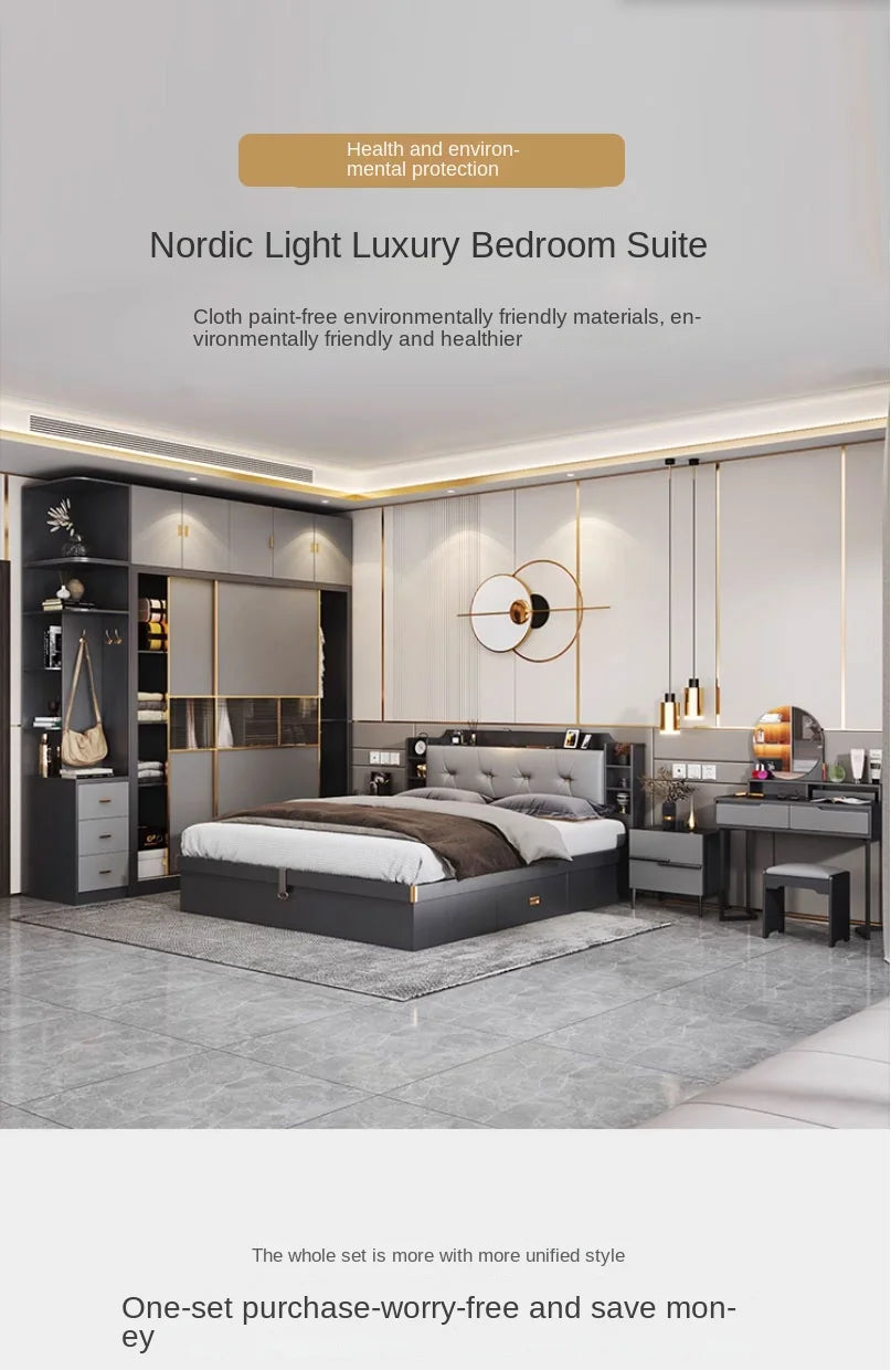 Minimalist Modern Full Bedroom Set Design Dresser Comfy Storage Double Bedroom Set Elegant Black Letto Matrimoniale Furniture