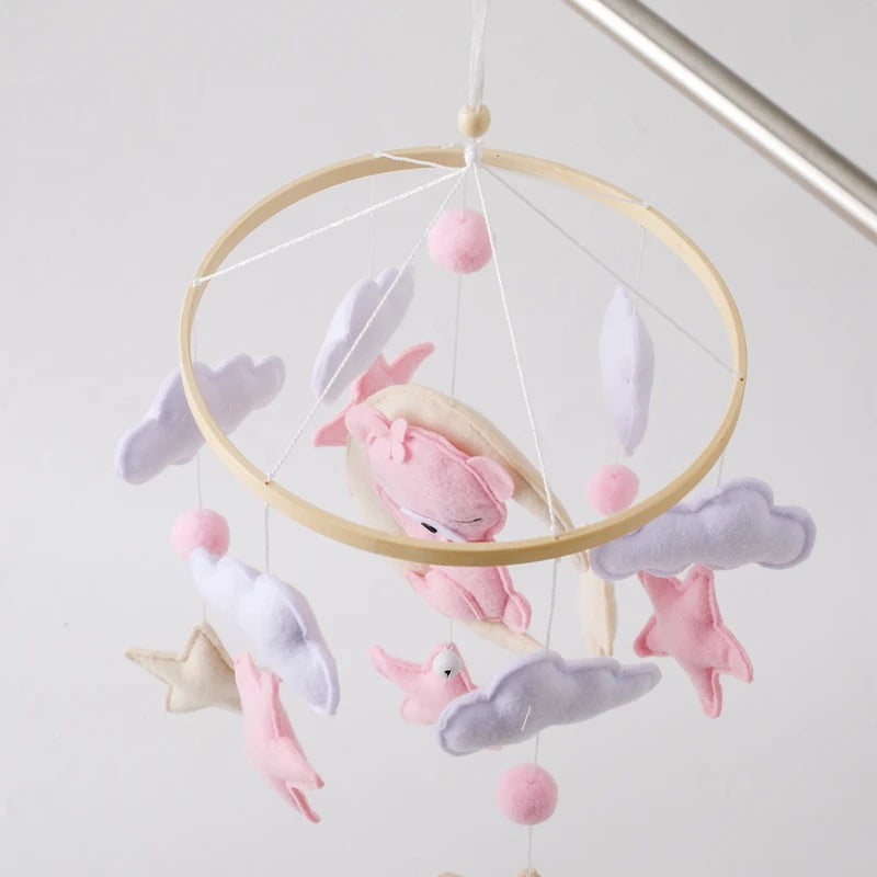 Baby Crib Mobile Rattle Toy 0-12Months Infant Soft Felt Teddy Velvet Pink Bear Bed Bell Hanging Toy Holder Bracket Crib Girl Toy