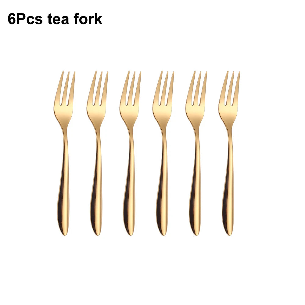 6/16/20/24Pcs Gold Tableware Stainless Steel 304 Cutlery Set Western Dinner Set Mirror Knife Fork Spoon Smooth Handle Flatware