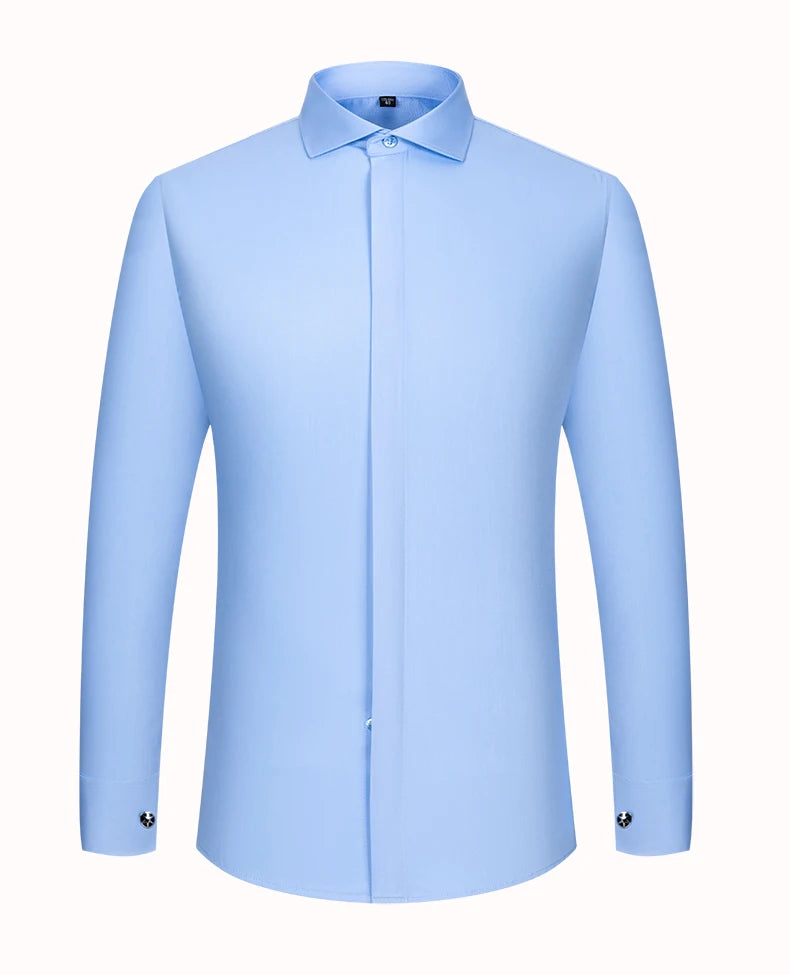 Men's French cufflink shirt with long sleeves slim fit concealed buttons solid color high end wedding dress formal men's