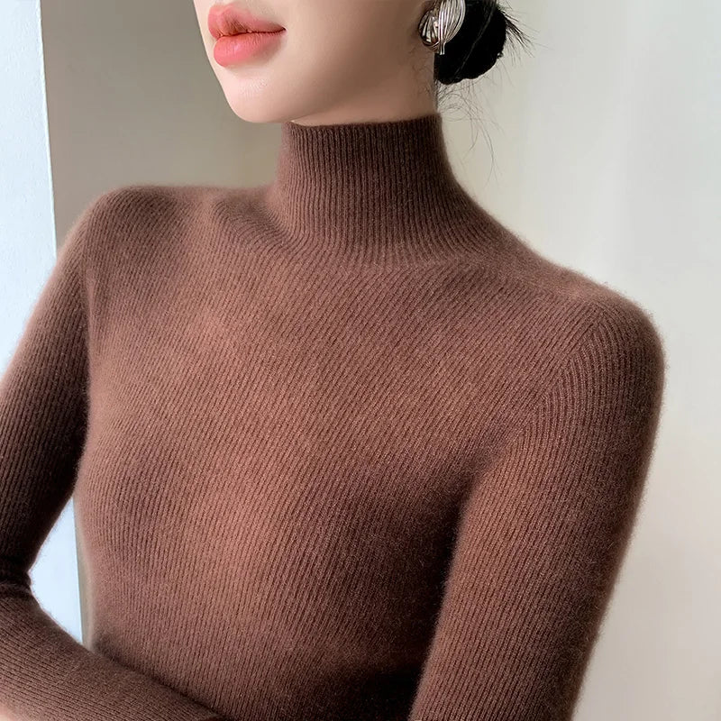 Women Turtleneck Basics Cashmere Sweater Autumn Winter Pullover 100% Merino Wool Knitwear Female Soft Slim Knitting New Top