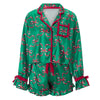 Women 2 Piece Christmas Pajamas Cute Bow Tie Long Sleeve Santa Claus Shirts Ruffles Boxer Shorts Satin Silk Xmas Pjs Sets
