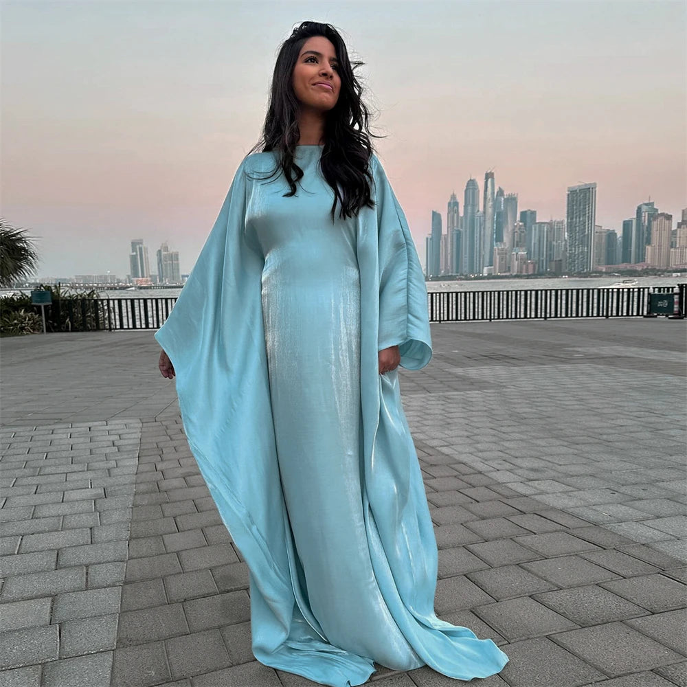 Batwing Butterfly Sleeve Satin Khimar Abaya Dubai Muslim Maxi Dress Kaftan Abayas For Women Kebaya Caftan Robe Femme Vestidos