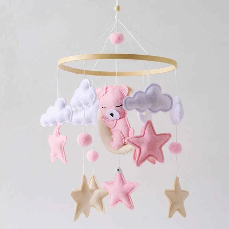 Baby Crib Mobile Rattle Toy 0-12Months Infant Soft Felt Teddy Velvet Pink Bear Bed Bell Hanging Toy Holder Bracket Crib Girl Toy