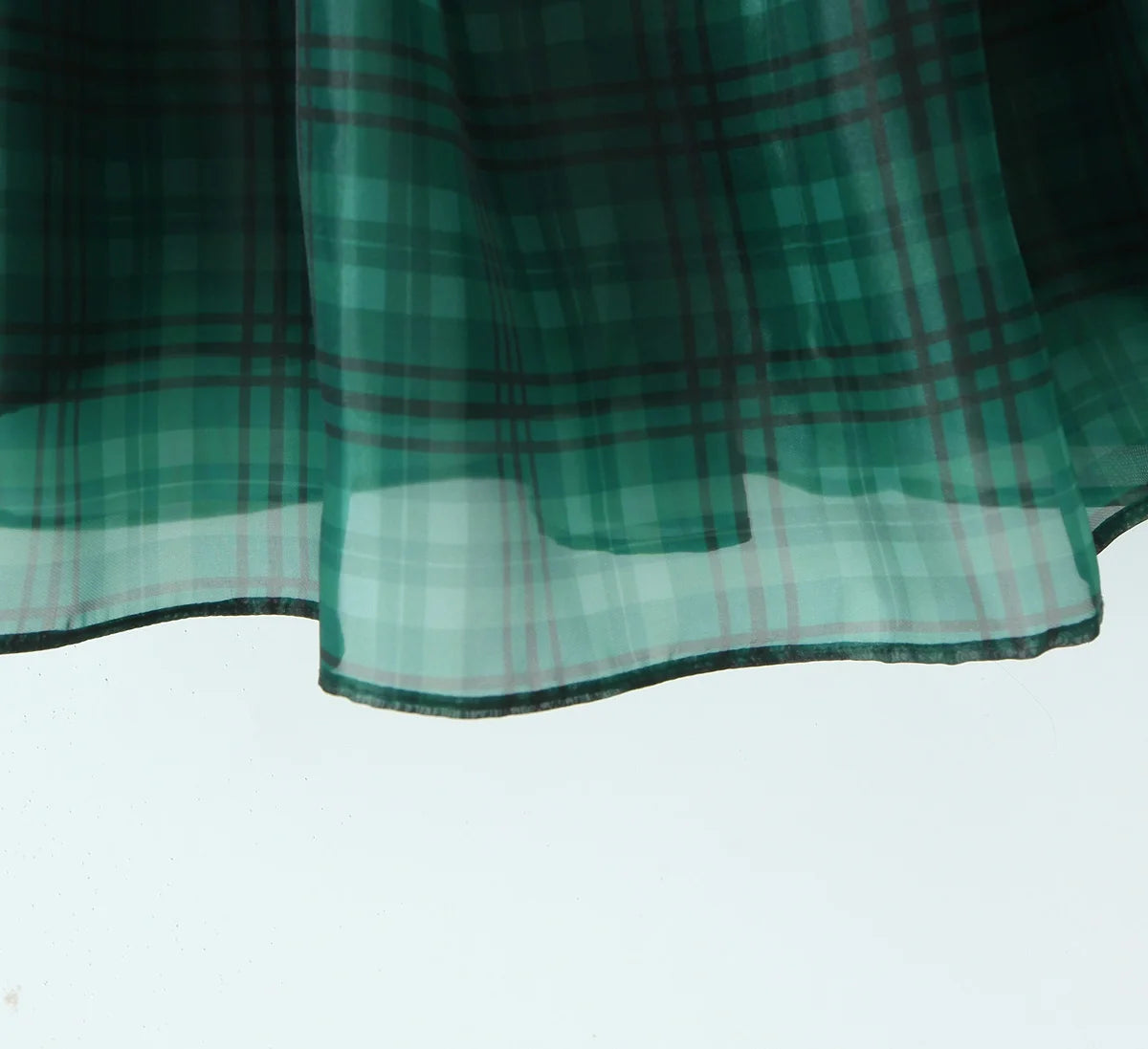 2024 Sweet Green Gingham Plaid Organza Ball Gown Dress Puff Sleeve Retro Women Swing Short Princess Robe Fairy Cake Vestidos