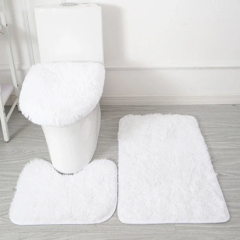3PCS/set Solid Color Home Carpets Toilet Lid Cover Rugs Kit Non-slip Foot Mat for Bathroom Floor Bath Rug Foot Mat