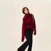 Turtleneck 100% cashmere sweater women loose thickening age reduction niche vintage red crewneck sweater women long sleeves