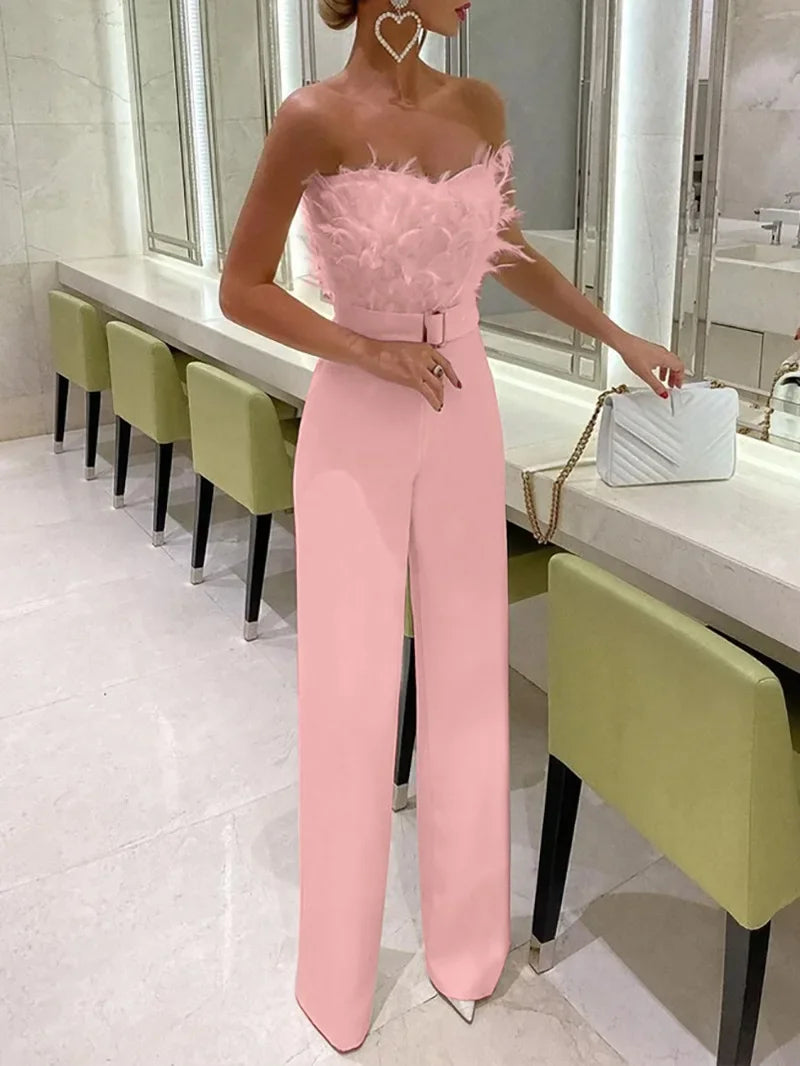 Women Sexy Jumpsuit Breast Wrap Spring Summer Fashion Female Elegant White Empire Casual Straight Long Jumpsuits