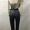 Fashion Sequins Decoration One Shoulder Backless Jumpsuit Women Female Slim Fit Stretch Lace-up High Waist  Back Zipper Rompers
