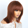 Lekker 12" Short Brown Wolf Cut Straight Bob Human Hair Wigs With Bangs For Women Brazilian Remy Hair Ready to Wear Glueless Wig