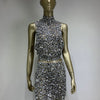 Sparkling Rhinestone Sexy Halter Backless Two-Pieces Set Birthday Evening Party Celebrate Stage Costume Nightclub Gown Dress