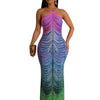 New Gradient Rhinestone Tie Dye Print Halter Mermaid Long Dresses Women Backless Sleeveless Slim Birthday Party Prom Vestidos