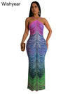 New Gradient Rhinestone Tie Dye Print Halter Mermaid Long Dresses Women Backless Sleeveless Slim Birthday Party Prom Vestidos