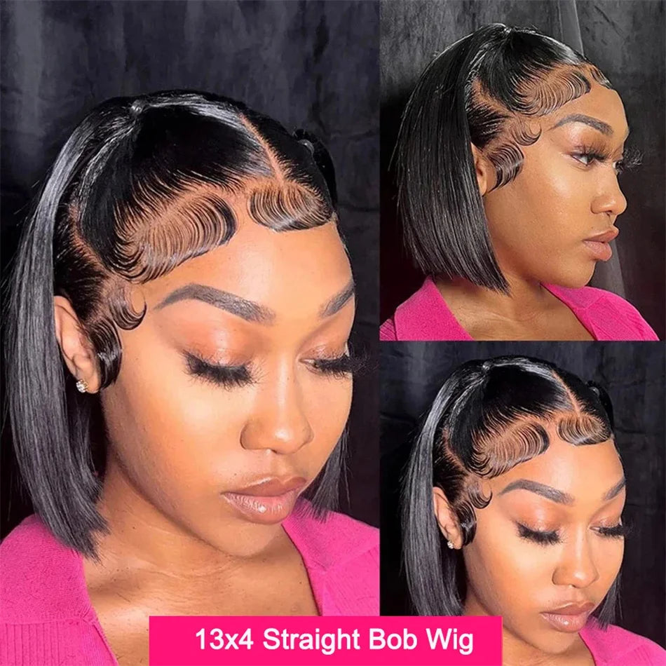12A Double Drawn 210% Density Bone Straight Hair Bob Wig 13x4 Lace Front Wig 10-16 Inches Chocolate Brown Human Hair Wig