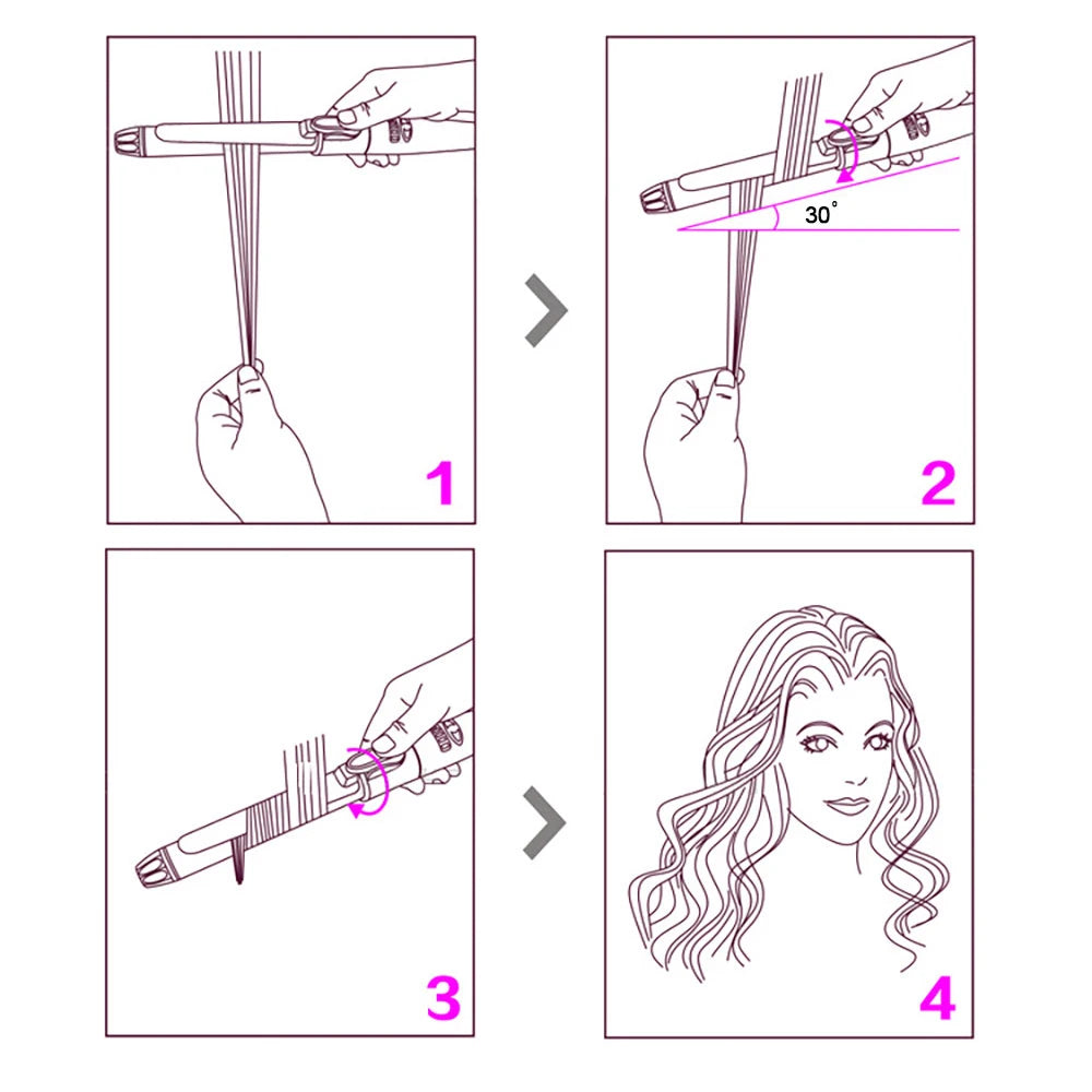 Professional Rotating Curling Iron Hair Curling Roller Nano Titanium Black Hair Curler With 230 Degree