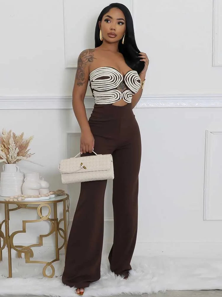 Women Summer Strapless Jumpsuit Sexy One Piece Outfits Cut Out Waist Party Jumpsuit Clothing Lady Full Length Backless Jumpsuits