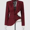 TWOTWINSTYLE Hollow Out Backless Slimming Blazers For Women Notched Collar Long Sleeve Spliced Button Irregular Blazer Female