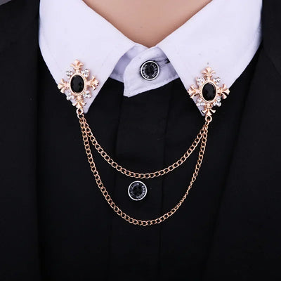Fashion Tassel Crystal Cross Chain Brooch Women's Shirt Collar Pins and Brooches Personality Lapel Pin Buckle Women Accessories