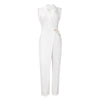 Elegant Jumpsuits & Rompers for Woman 2024 New Turn Down Collar Sleeveless High Waisted V Neck Straight Female Birthday Overalls