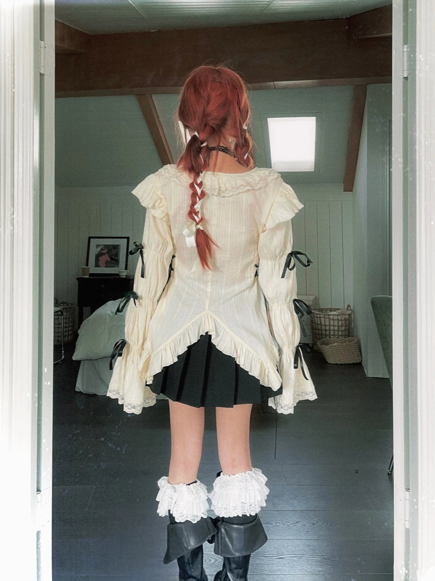 Karrram Y2k Aesthetics Lace Shirt Grunge Gothic Irregular Blouses Fairy Harajuku Bandage Shirt Vintage Lolita Clothes Mall Goth