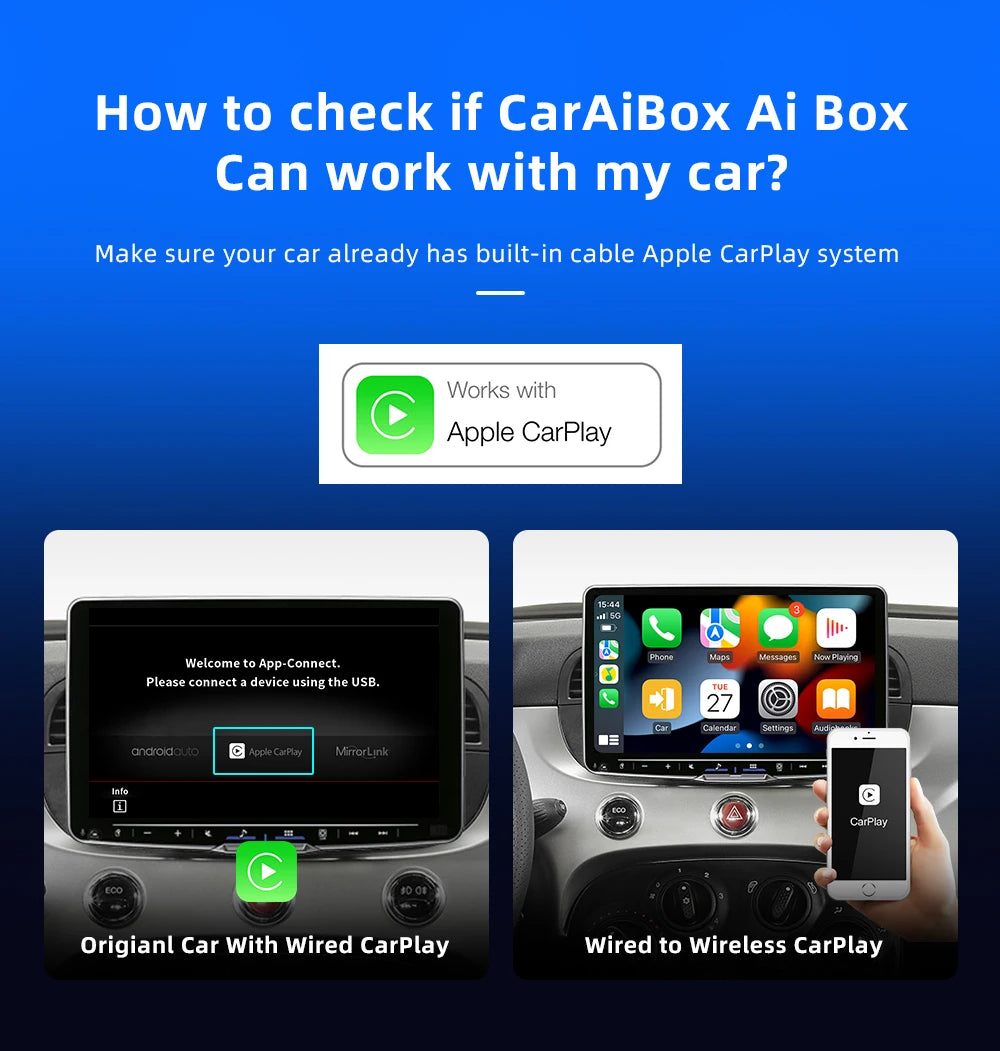 CarAiBOX CarPlay Ai Box Qualcomm 6125 8-Core CPU Android 13.0 System Wireless CarPlay Android auto Built-in Google Play Store