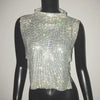 Sexy Rhinestone Backless Party Crop Top Women Glitter Turtleneck TShirt Adjustable Metal Chain Summer Nightculb Diamond Tank Top