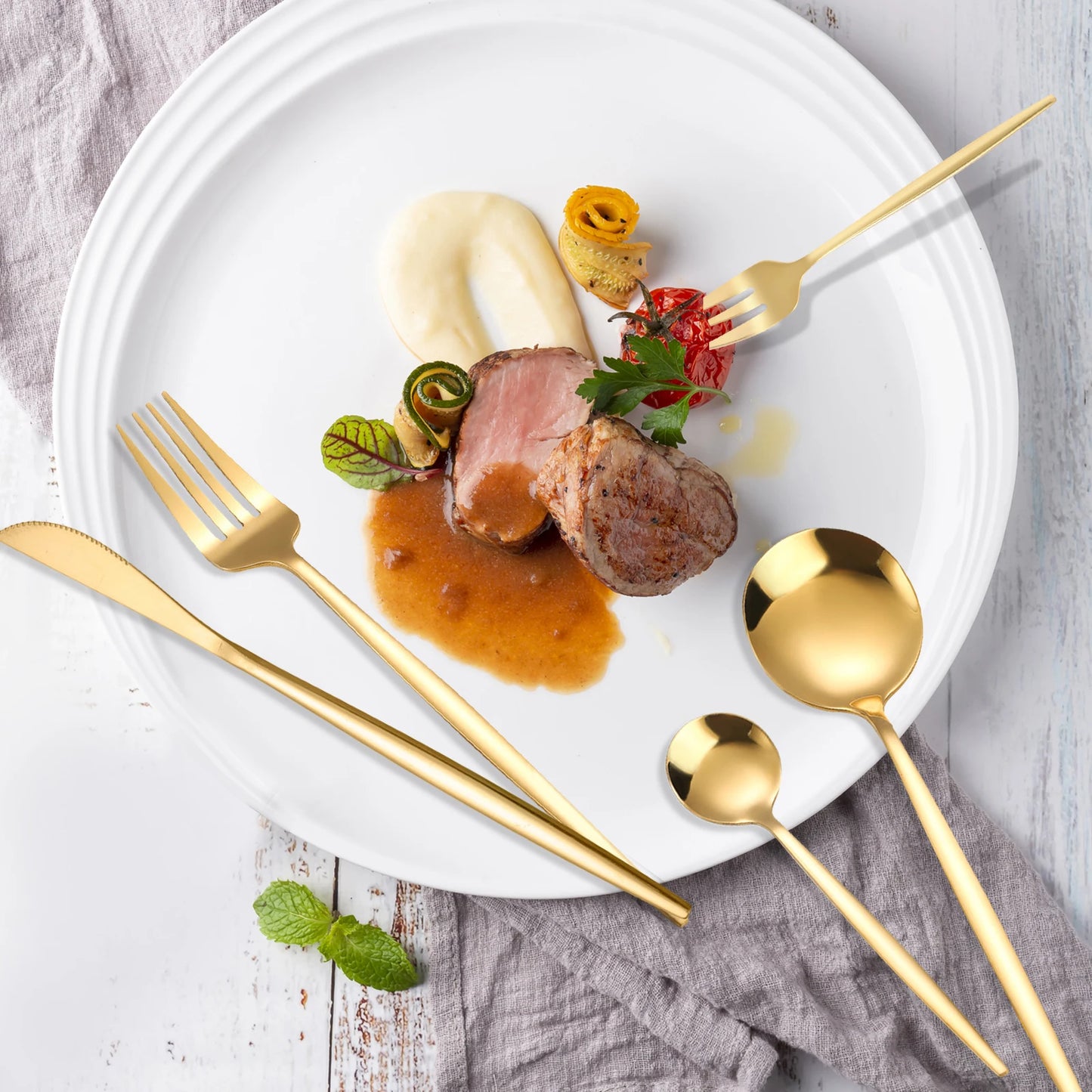24Pcs/90Pcs Flatware Set Stainless Steel Silverware Utensil Kitchen Tableware Forks Knives Spoons Cutlery for Home Restaurant