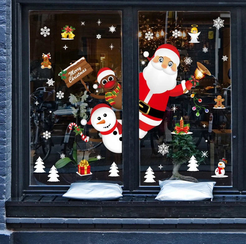 Christmas Window Sticker Merry Christmas Decorations For Home 2024 Cristmas Ornament Xmas Navidad Natal Gifts New Year 2025