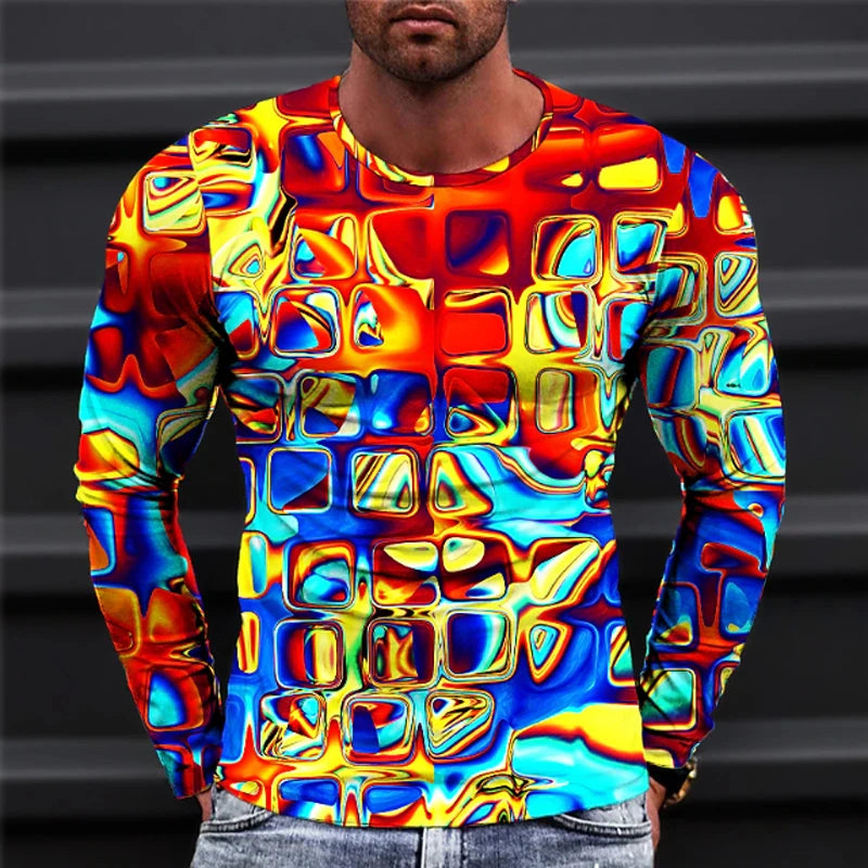 2023 New Autumn Man's Optical Illusion Round Neck Long Sleeve T-shirt 3D printing Fashion Top pullover T Shirts Man's Clothing