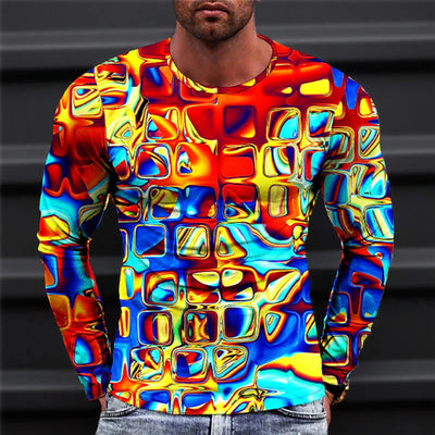 2023 New Autumn Man's Optical Illusion Round Neck Long Sleeve T-shirt 3D printing Fashion Top pullover T Shirts Man's Clothing