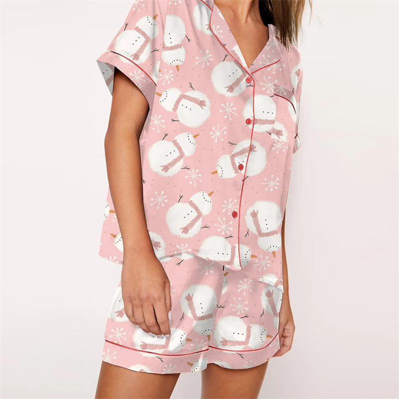 Nutcracker Pajamas Women Christmas Pajama Set Short Sleeve Tops+Elastic Waist Shorts Santa Claus Avatar Print Sleepwear Outfits