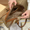 Khaki Retro Leather Women's Handbag Fashion Geometric Floral Girls Shoulder Bag Hundred Splicing Color Collision Girls Crossbody