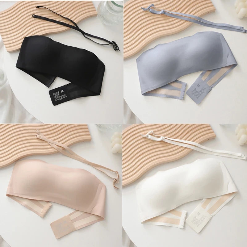 4PCS Women Strapless Bra Seamless Tube Tops Breathable Wireless Wedding Brassiere Push Up Bras Sexy Female Lingerie Invisible