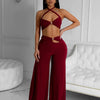 Wishyear Sexy Black Women's Halter Bandage Cross Top amd Wide Leg Pants Two 2 Piece Sets Sexy Night Club Party Evening Outfits
