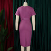 2024 summer new short sleeve V-neck waist solid color Tunle pencil skirt dress