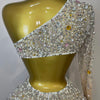 Stock 2025 Women Sexy One Shoulder Hollow Out Big Crystal Bodycon Long Dress Celebrate Nightclub Party Bar Singer Birthday Dress