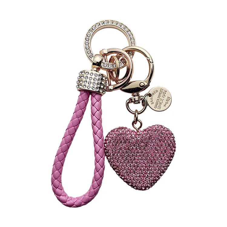 Clay diamond full diamond love key chain studded leather rope cross-border heart-shaped car key chain female exquisite pendant.