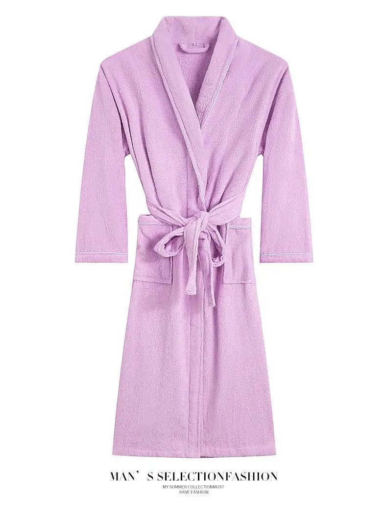 100% Cotton Couples Long Thick Absorbent Terry Bath Robe Kimono Men Light Weight Towel Bathrobe Sleepwear Women Hotel Gown Robes